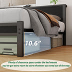 Bed Frames with Wooden Storage Shelf Headboard Metal