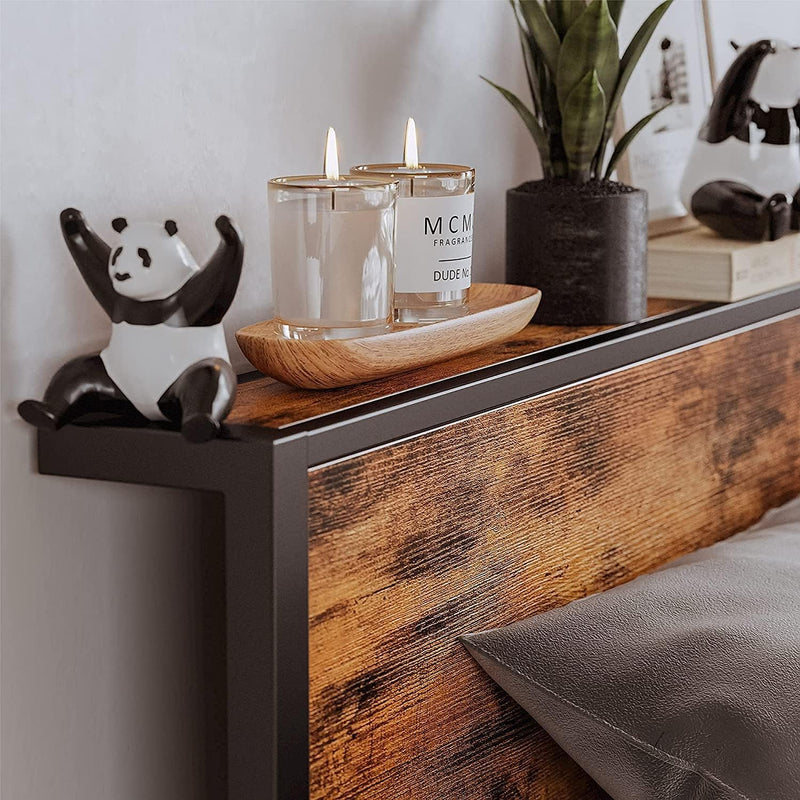 Rustic Bed Frame Storage Wooden Headboard Metal Platform