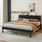 Bed Frames with Wooden Storage Shelf Headboard Metal