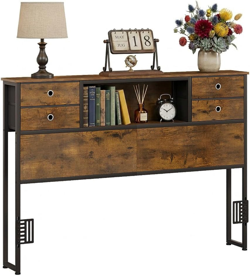 Bed Headboard with Storage Freestanding 4 Fabric Drawers