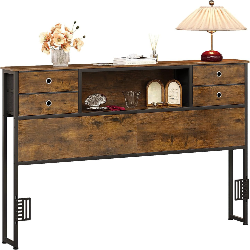 Bed Headboard with Storage Freestanding 4 Fabric Drawers