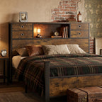 Bed Headboard with Storage Freestanding 4 Fabric Drawers