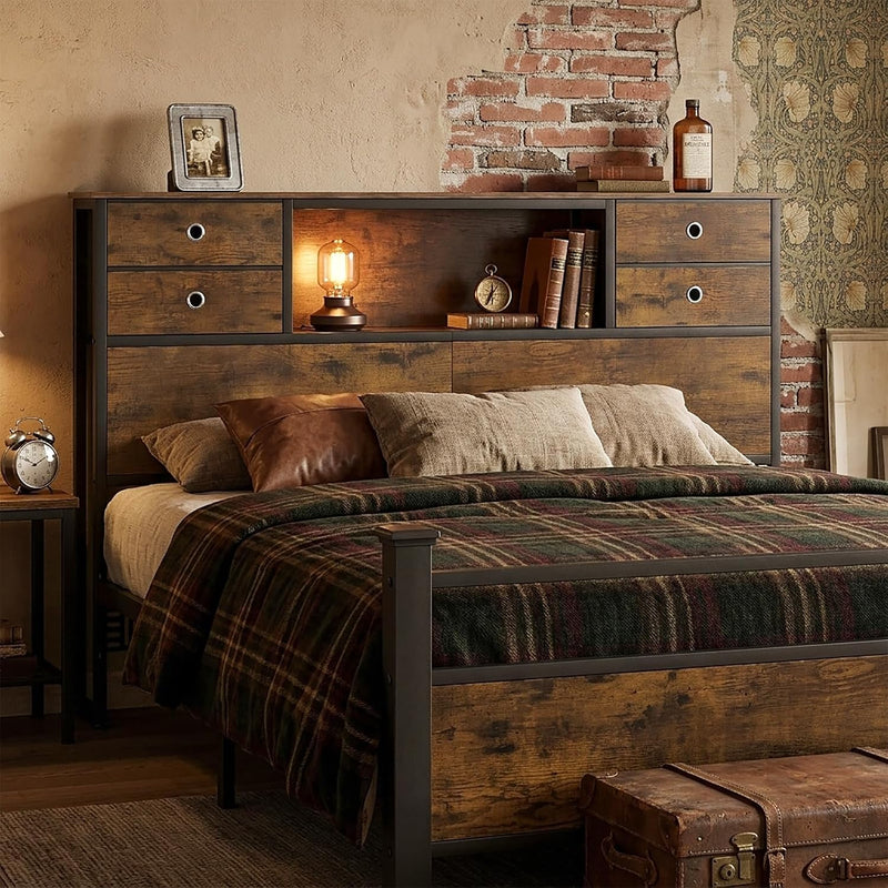Bed Headboard with Storage Freestanding 4 Fabric Drawers