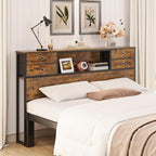 Bed Headboard with Storage Freestanding 4 Fabric Drawers