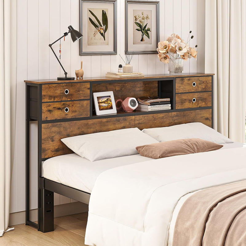 Bed Headboard with Storage Freestanding 4 Fabric Drawers