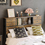 Bed Headboard with Storage Freestanding 4 Fabric Drawers