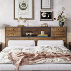 Bed Headboard with Storage Freestanding 4 Fabric Drawers