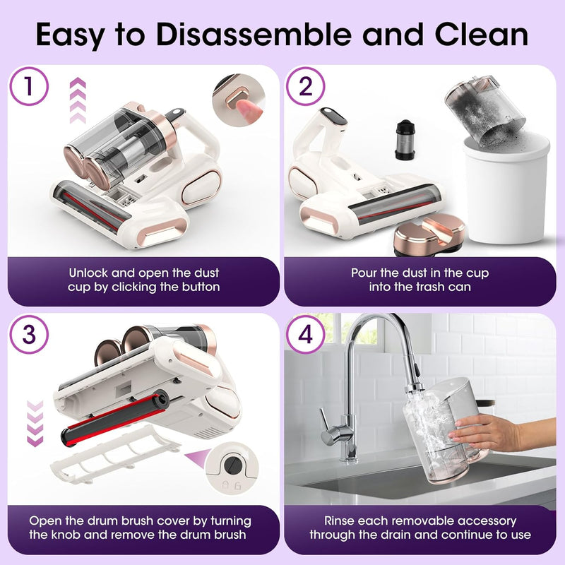 Bed Mattress Vacuum Cleaner Cordless 16kpa Handheld Dust