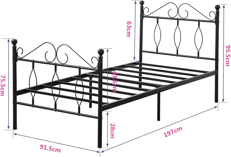 Bed Metal Frame Industrial Iron for Teenagers Adults