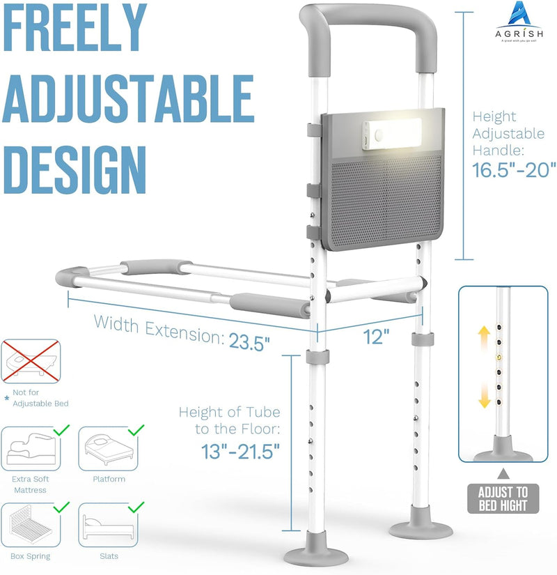 Bed Rail for Elderly Adults with LED Light