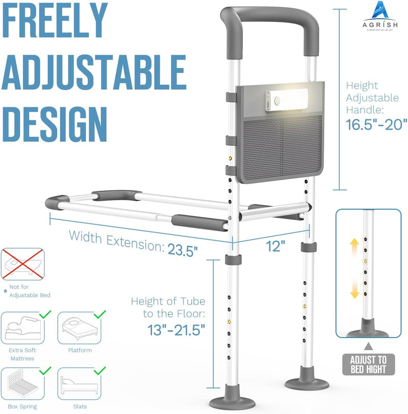 Bed Rail for Elderly Adults with LED Light