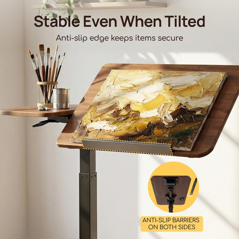 Bed Table with Wheels Adjustable Height Dual-Tilt Top