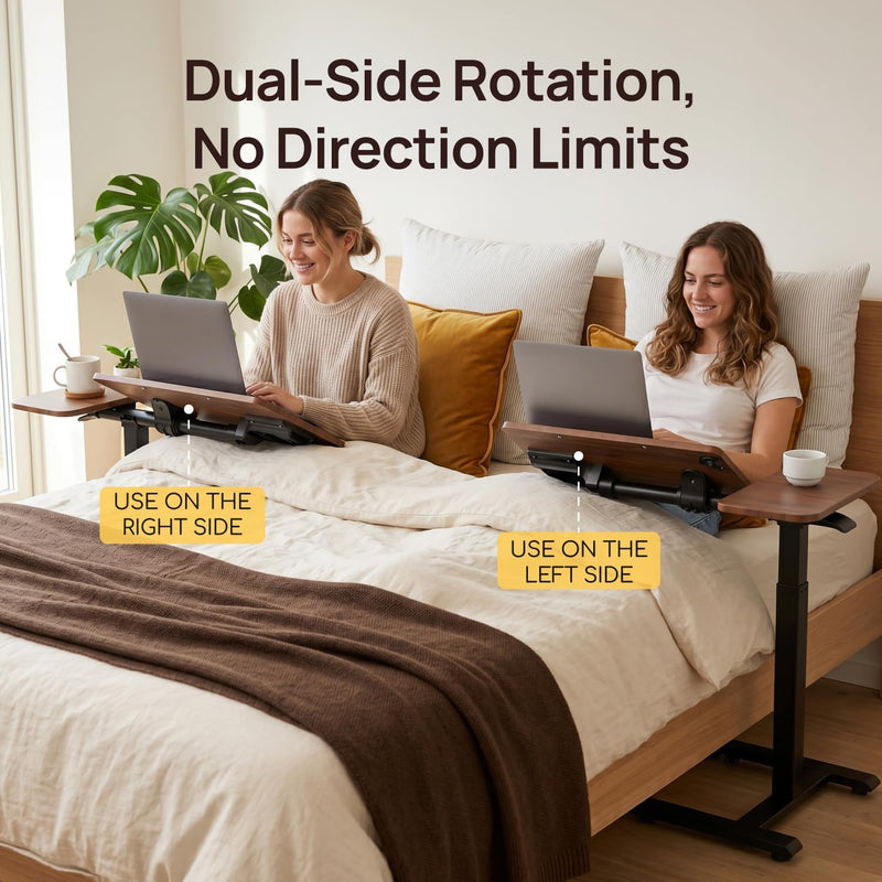 Bed Table with Wheels Adjustable Height Dual-Tilt Top