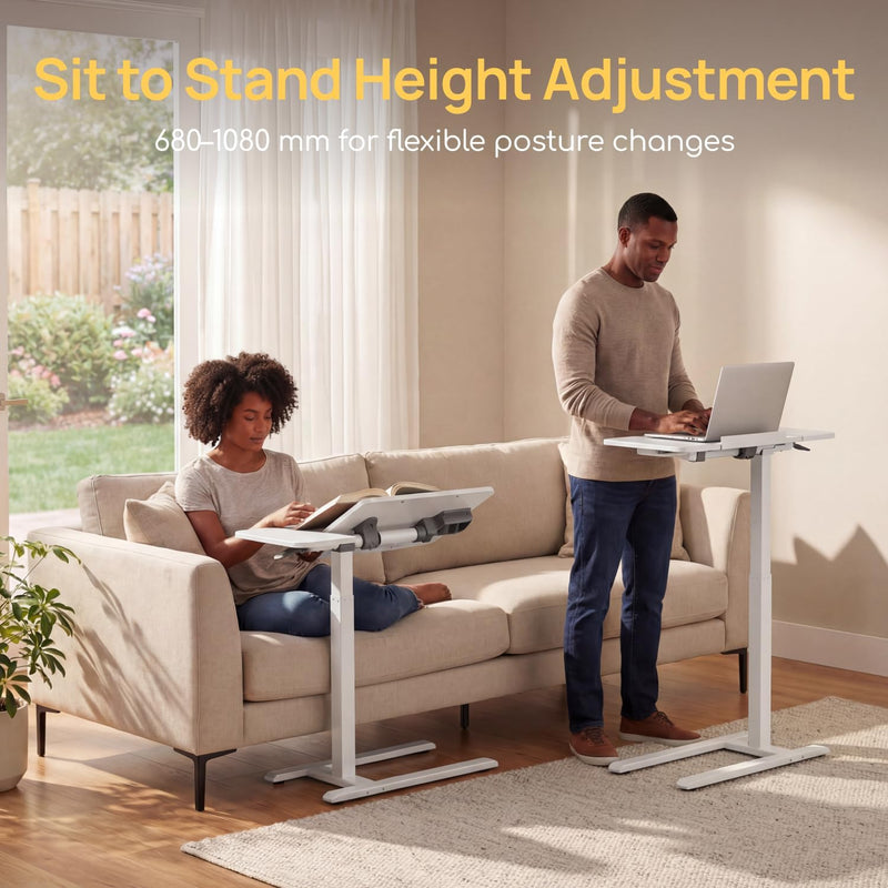 Bed Table with Wheels Adjustable Height Dual-Tilt Top