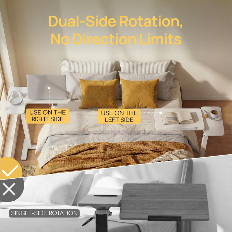 Bed Table with Wheels Adjustable Height Dual-Tilt Top