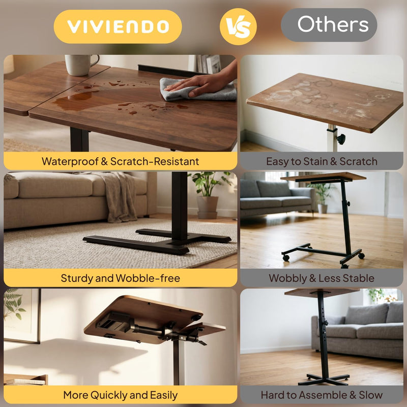 Bed Table with Wheels Adjustable Height Dual-Tilt Top