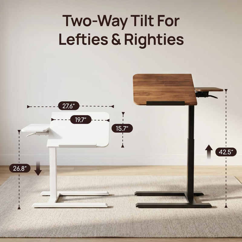Bed Table with Wheels Adjustable Height Dual-Tilt Top