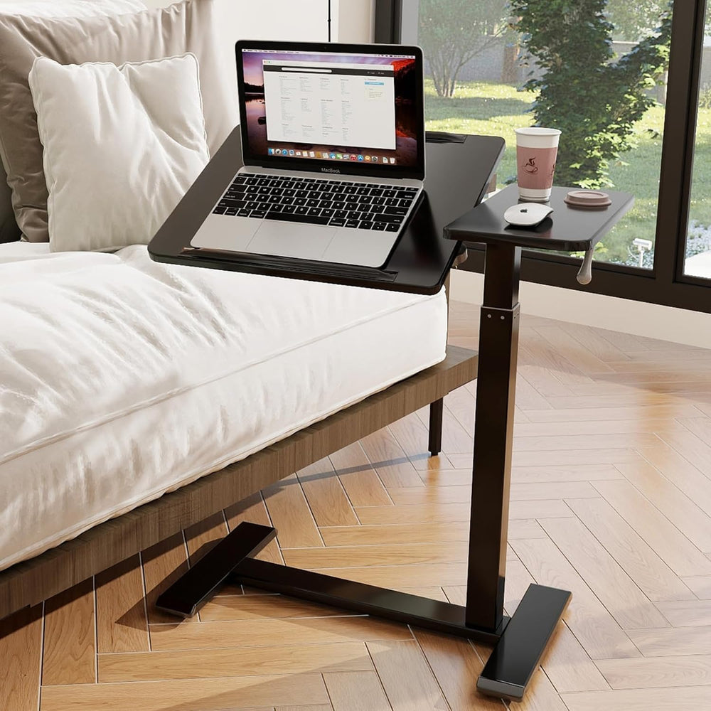 Bed Table with Wheels Adjustable Pneumatic Overbed