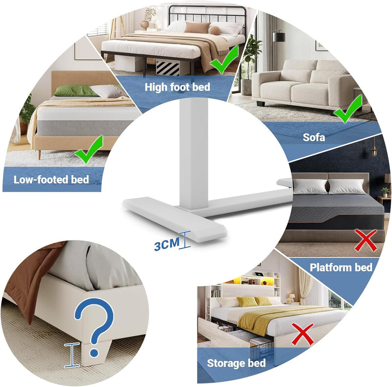 Bed Table with Wheels Adjustable Pneumatic Overbed