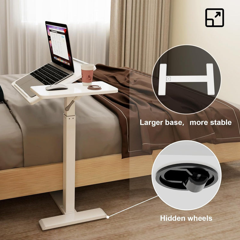 Bed Table with Wheels Adjustable Pneumatic Overbed
