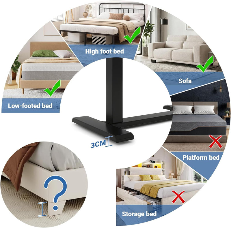 Bed Table with Wheels Adjustable Pneumatic Overbed