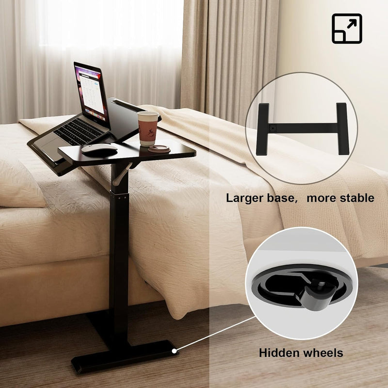 Bed Table with Wheels Adjustable Pneumatic Overbed
