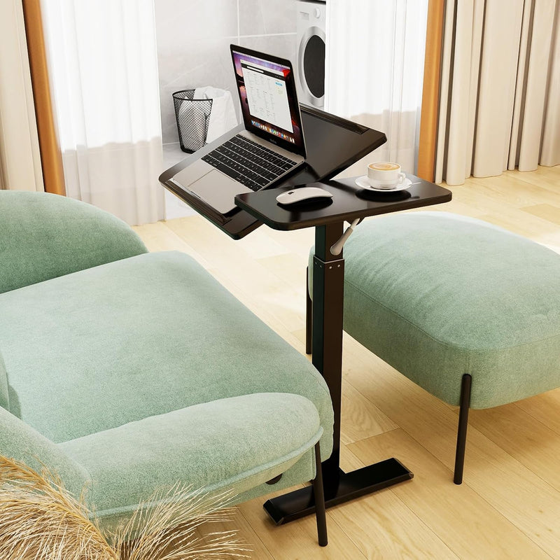 Bed Table with Wheels Adjustable Pneumatic Overbed
