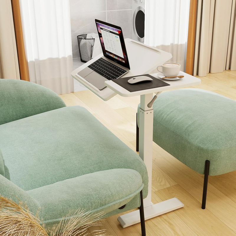Bed Table with Wheels Adjustable Pneumatic Overbed