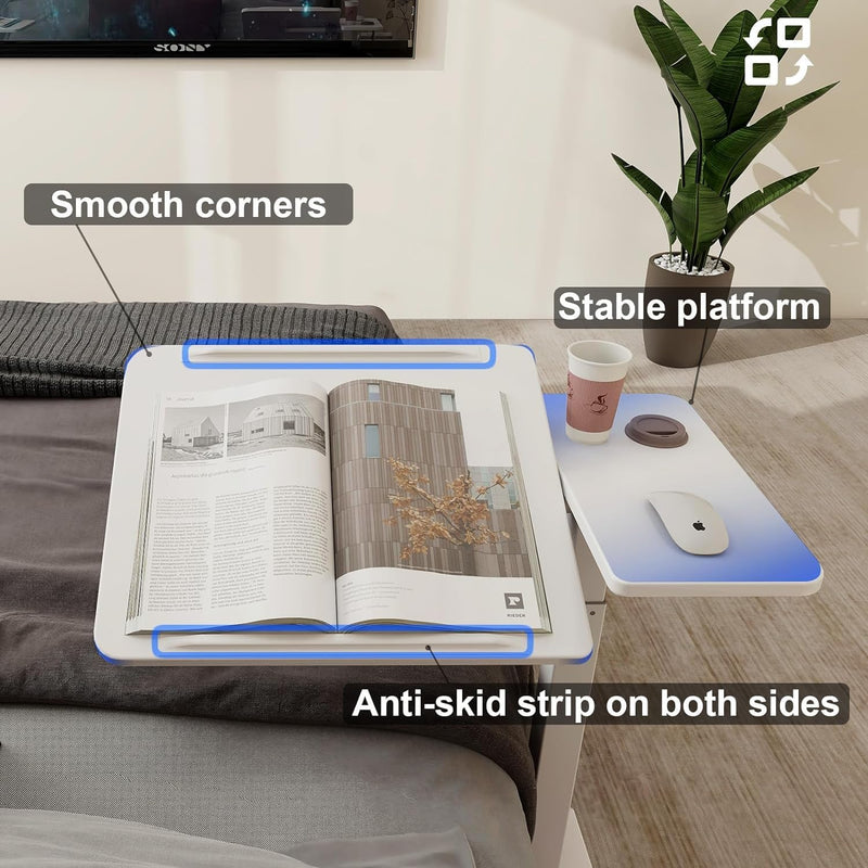 Bed Table with Wheels Adjustable Pneumatic Overbed
