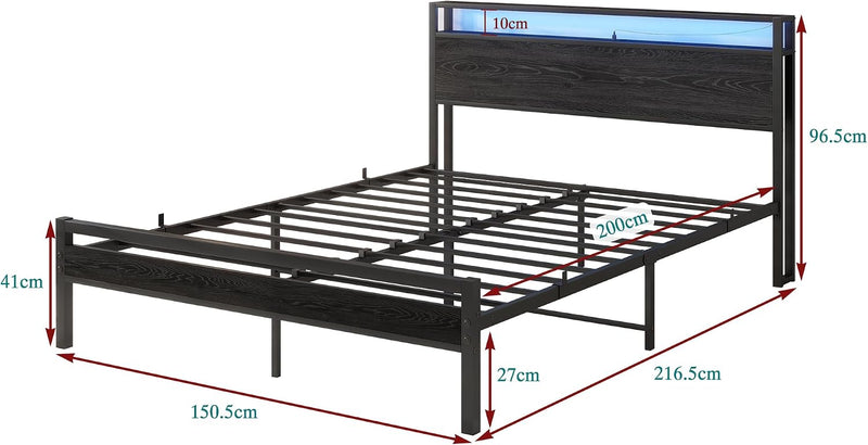 Bed with Storage Wooden Headboard