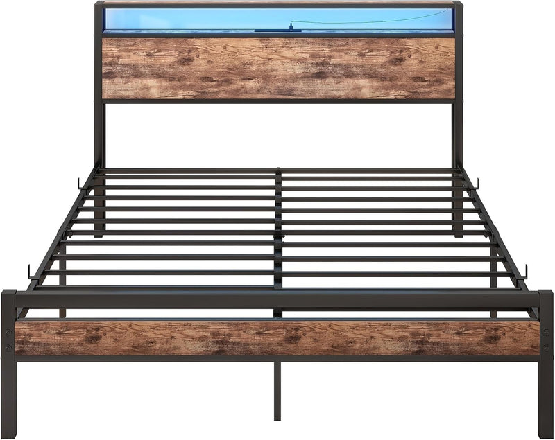 Bed with Storage Wooden Headboard