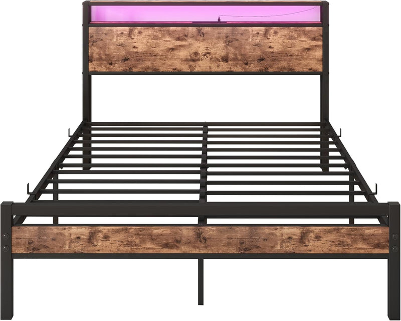 Bed with Storage Wooden Headboard