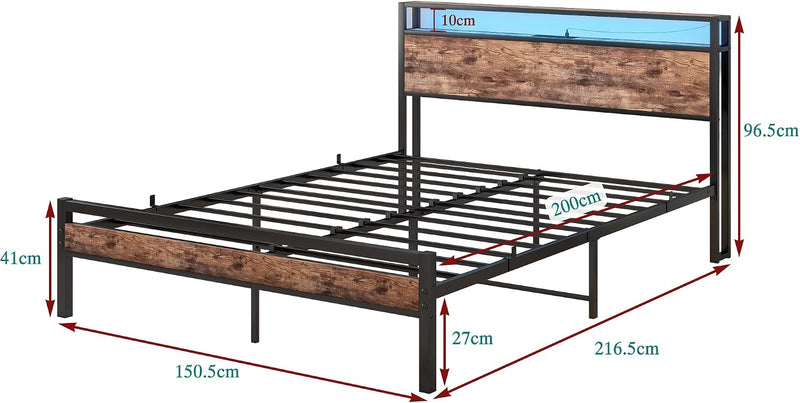 Bed with Storage Wooden Headboard
