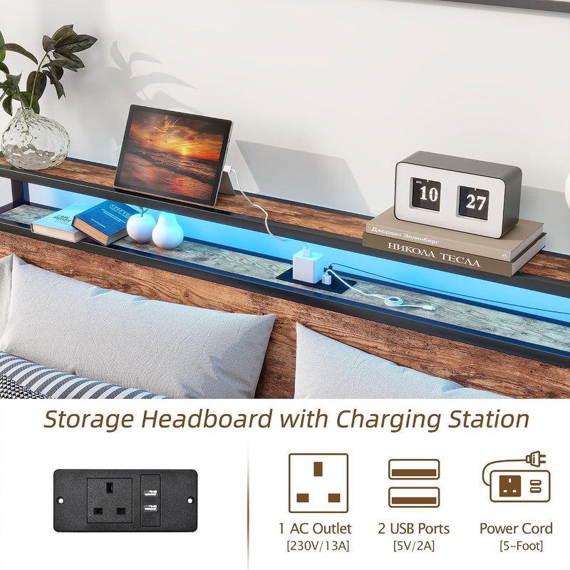Bed with Storage Wooden Headboard