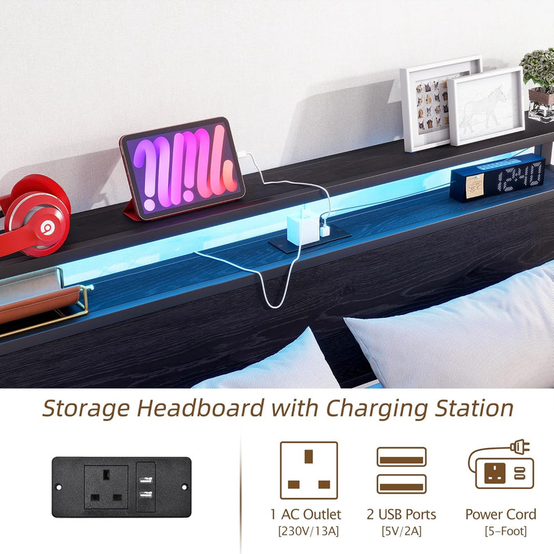 Bed with Storage Wooden Headboard