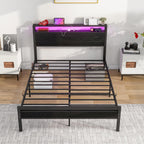 Bed with Storage Wooden Headboard