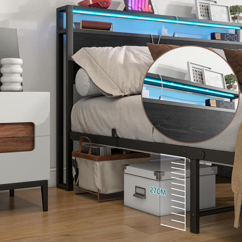 Bed with Storage Wooden Headboard