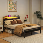 Bed with Storage Wooden Headboard