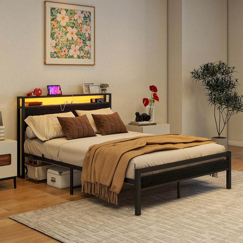 Bed with Storage Wooden Headboard