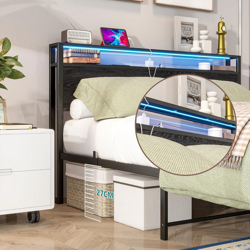 Bed with Storage Wooden Headboard