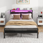 Bed with Storage Wooden Headboard