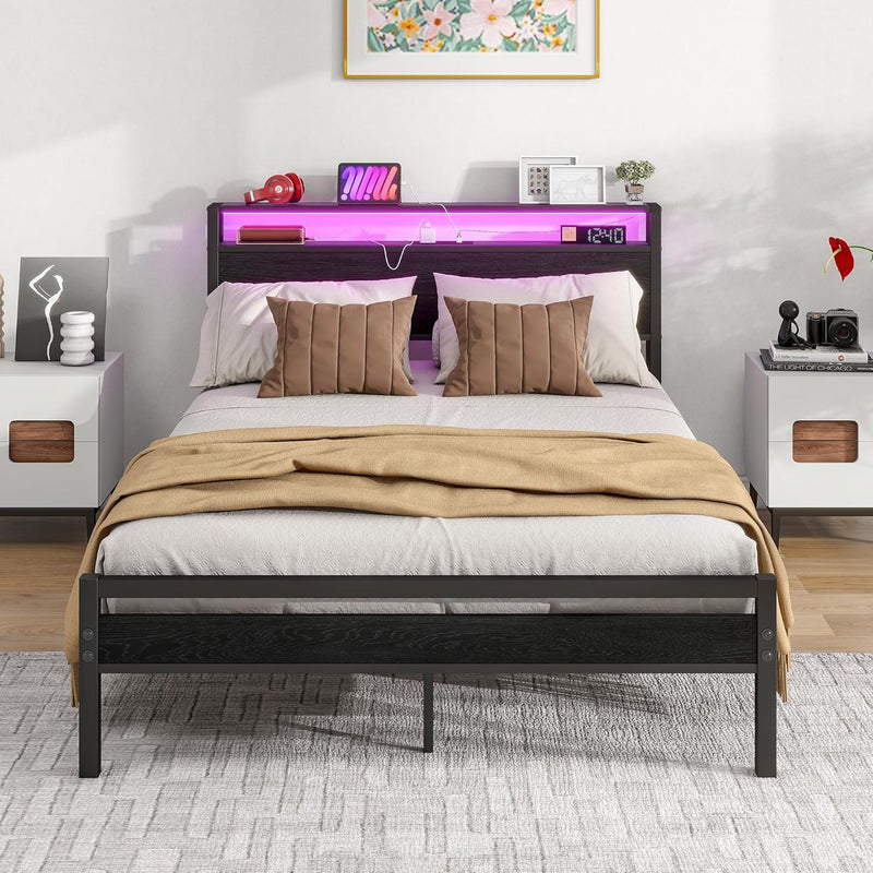 Bed with Storage Wooden Headboard