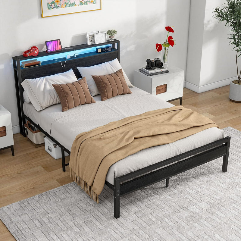 Bed with Storage Wooden Headboard