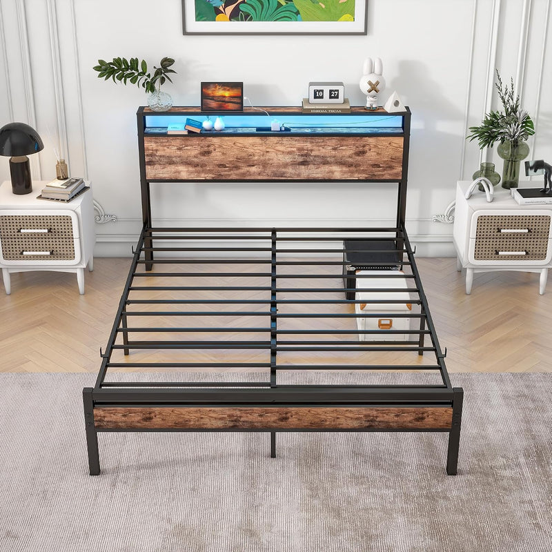 Bed with Storage Wooden Headboard