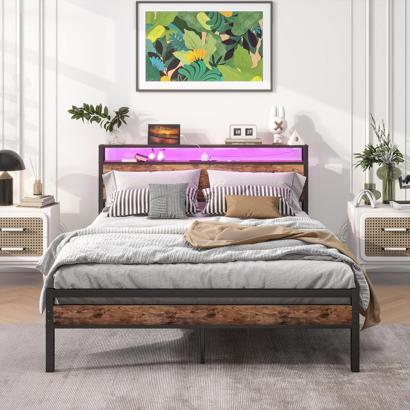 Bed with Storage Wooden Headboard