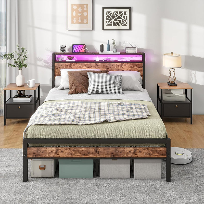 Bed with Storage Wooden Headboard