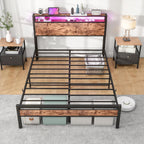 Bed with Storage Wooden Headboard