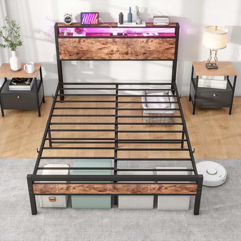 Bed with Storage Wooden Headboard