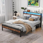 Bed with Storage Wooden Headboard
