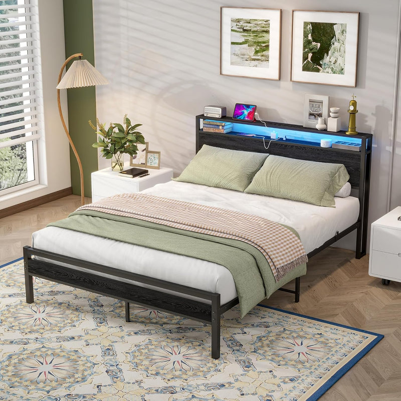 Bed with Storage Wooden Headboard